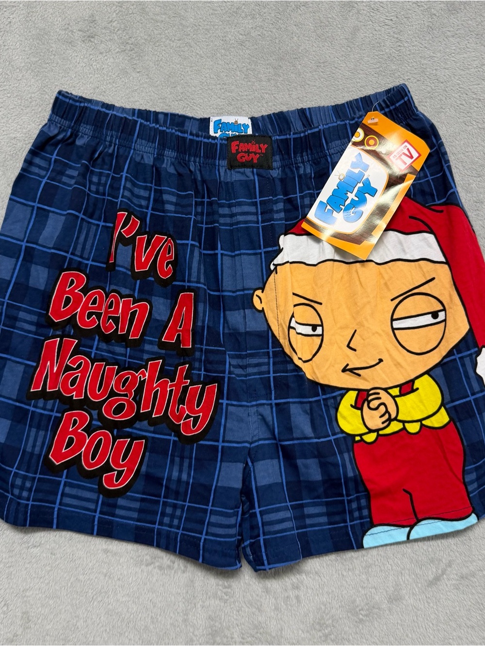 NEW 2007 Family Guy Stewie Christmas Pajama Shorts Mens Large 36-38 Y2K Holiday